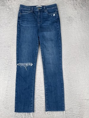Paige Jeans Womens 27 Blue Denim Straight Leg Hoxton Slim Distressed Mid 27x27