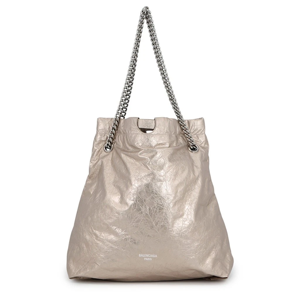 Balenciaga — BALENCIAGA Crash Tote Bag Size Medium Leather MetalicBeige 742941