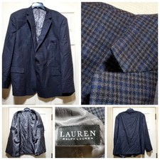 Lauren Ralph Lauren Blazer Mens 52R Brown Wool Blend Gingham Sport Coat Career