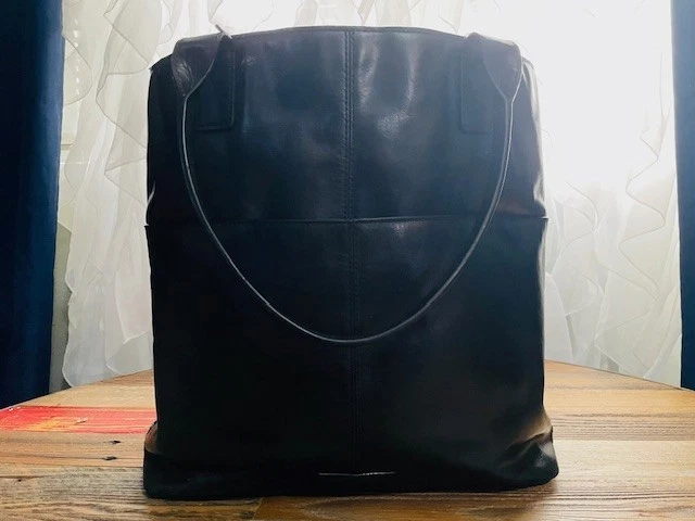 Lucky Brand Black Leather Tote Bag Shopper Shoulder Bag Purse Braided Accent - Image 3 of 4