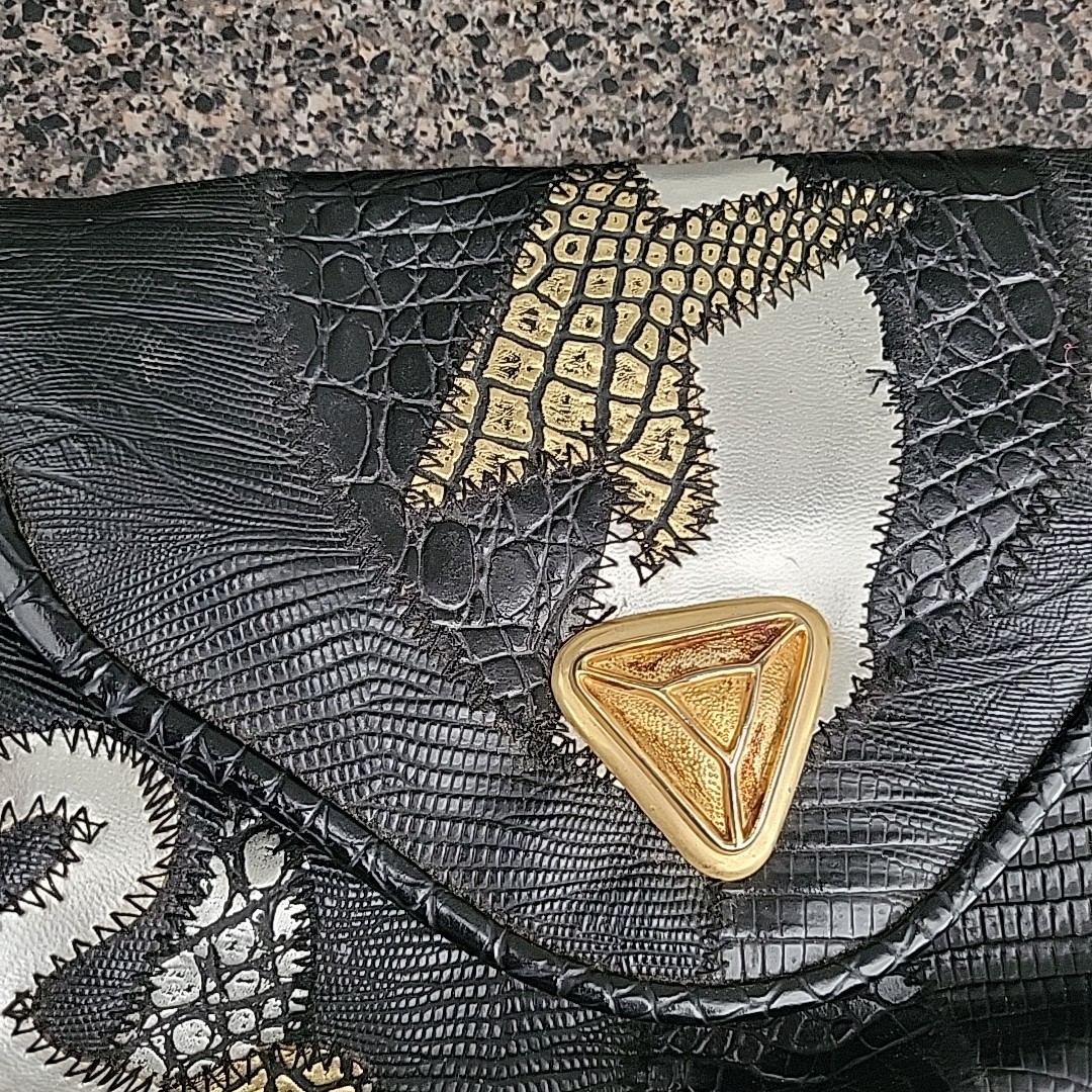 VINTAGE 80s Patchwork Metallic Adjustable Strap P… - image 9