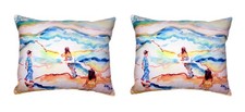 Pair Of Betsy Drake Playing at the Beach No Cord Pillows 16 X 20