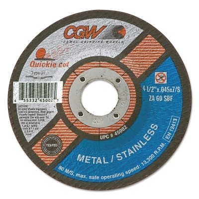 Quickie Cut  Extra Thin Type 27 Cut-Off Wheel, 4-1/2 in dia, 7/8 in Arbor, 60