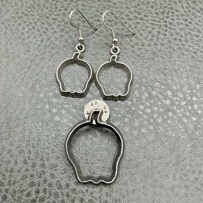 Vintage Ann Clark Ltd Apple Dangle Earrings & Lapel Pin Set 1995 Silver Tone USA