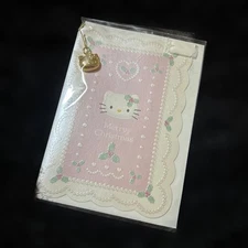 Sanrio Hello Kitty Christmas Postcard with Gold Holly Charm Retro Rare Unused