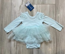 New RuffleButts Ocean Tides Aqua Long Sleeve Tulle Skirted Romper Girls 3-6M
