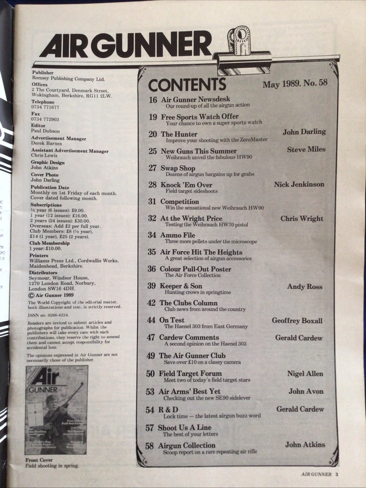 Air Gunner May 1989. HW90 First Look, HW70, Haenel 303, Air Arms SE90, Lock Time - Image 2 of 4