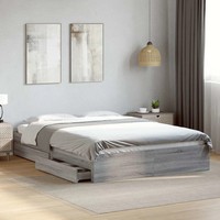 Bettgestell Mit Schubladen 160X200 Cm Grau Sonoma Holzwerkstoff