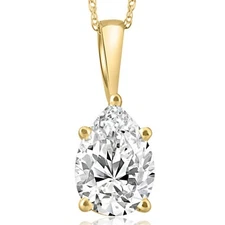 E/VS Certified 2.40Ct Pear Solitaire Lab Grown Diamond Pendant 14k Gold Necklace