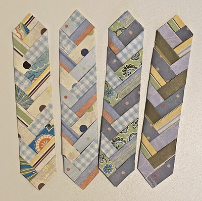Handmade braided paper bookmarks - set of 4, Blue & Green colors