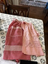 Vintage Set Of Gingham Aprons 1 Pink 1 Red Embroidery Details