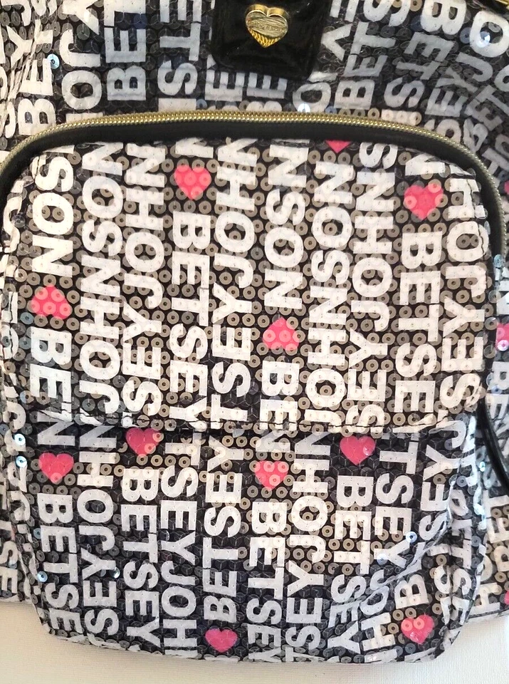 Betsey Johnson Weekender Duffle Bag Luggage Luv Black White Pink Logo Print - Image 2 of 4