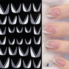 New Decoration DIY Glitter U-Shape Manicure French Tips Nail Stickers Ladies✔
