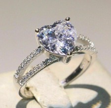 2CT Heart Cut Lab-Created Diamond Engagement Wedding Ring 14K White Gold Plated