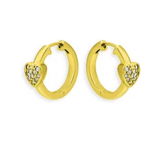 AQUA HEART CUBIC ZIRCONIA 18K GOLD PLATED SILVER HUGGIE HOOP EARRINGS 0.62" NEW