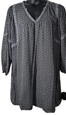 Old Navy Black XL Tunic Floral Dress Boho Cottage Prairie Puff Long Sleeve Vneck