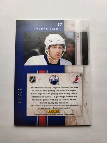 Jordan Eberle 2010-11 Panini Limited Number Rookie Autographed Jersey Card 34/49 - Picture 2 of 3