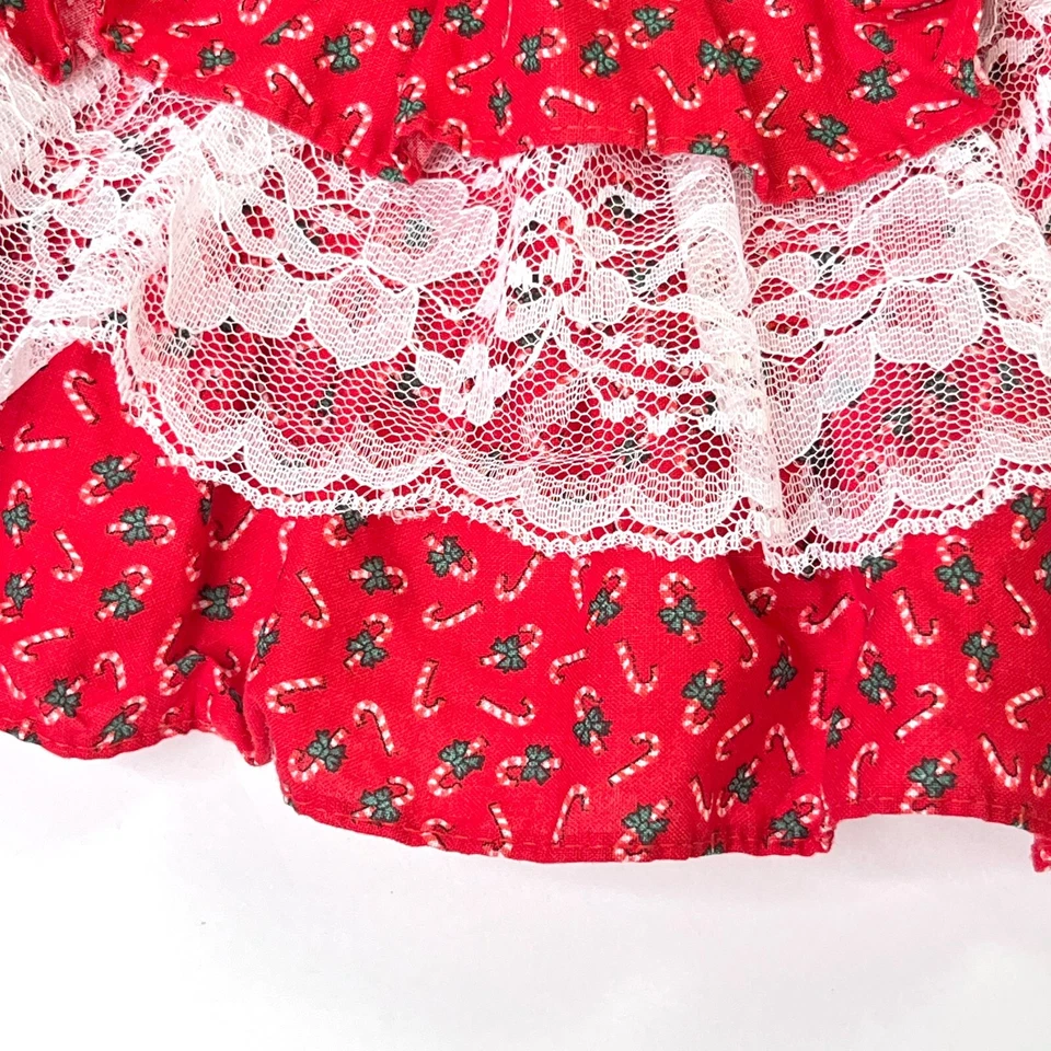 Marthas Miniatures We're Fussy Red Lace Candy Cane Pageant Full Circle Dress 3T? - Image 3 of 4