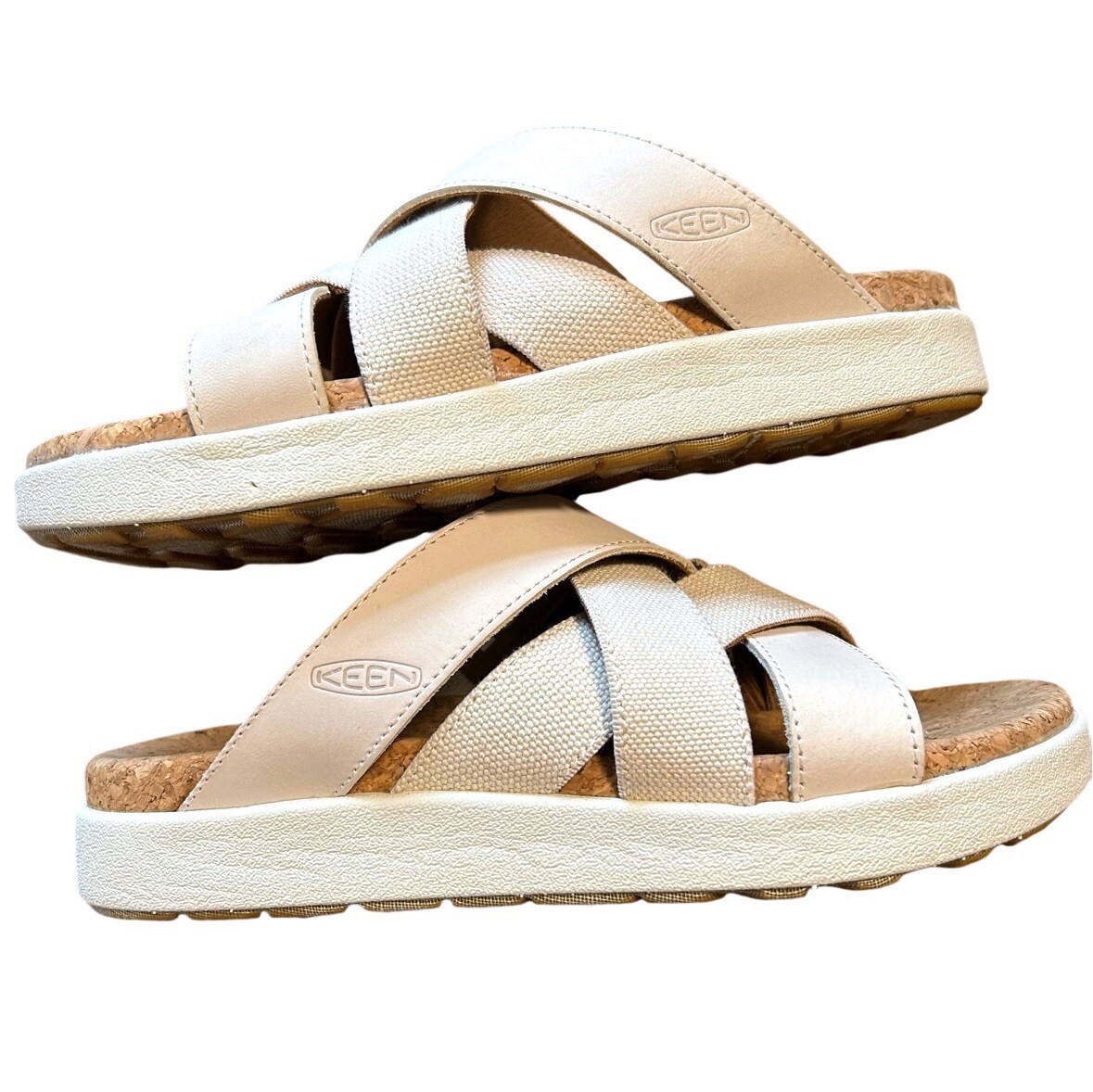 Sandali Keen donna Elle misti slide taglia 7 betulla stella bianco slip on comodi