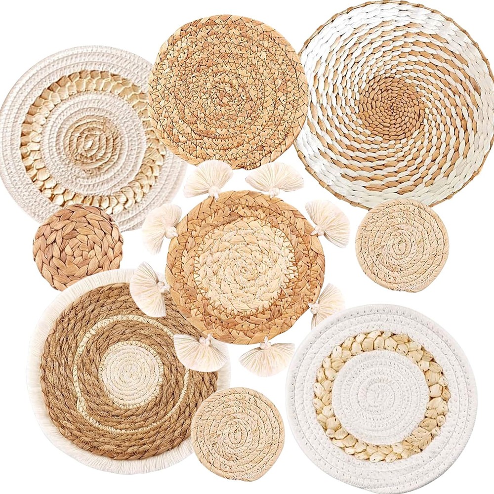 9PCS Boho Wall Baskets Set,Seagrass Rattan Wicker Basket Boho Wall Decor Boho...