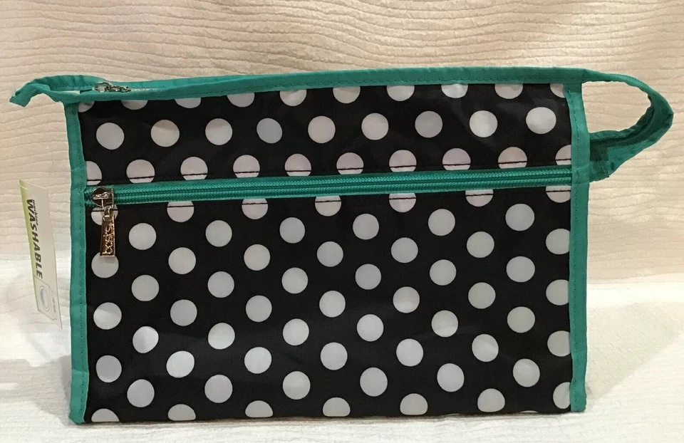 Nuevo estuche de viaje grande BASICS/bolsa de maquillaje lavable verde azulado/blanco/negro nuevo con etiquetas Foto 4 de 4