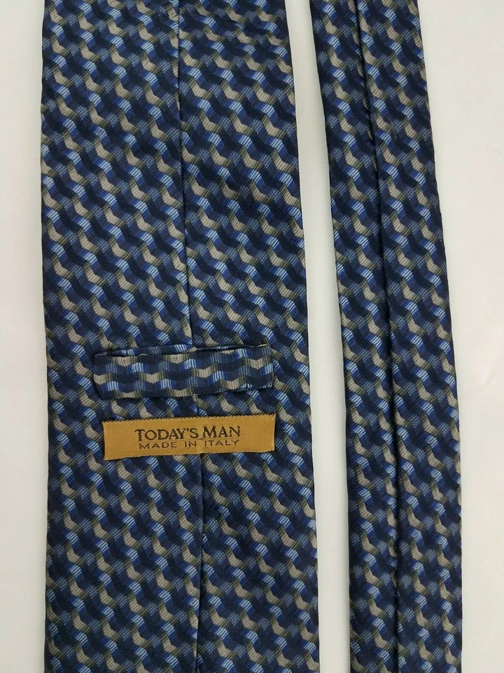 Corbata de seda para hombre de hoy azul gris tostado geométrica para hombre Italia 56 x 3,75 Foto 4 de 4