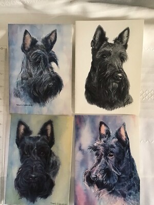 4 Asst. 5x7  Michael Steddum Head Study Scottish Terrier W/Env Notecards, Blank