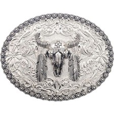 Silver Featherred Bull Design Silver Metal Belt Buckle