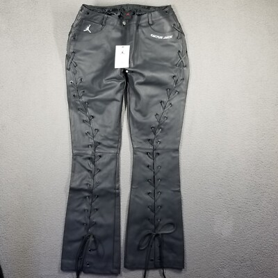 CACTUS JACK x AIR JORDAN Lace up leather flare leg pants size 8 DX6170-070 32W