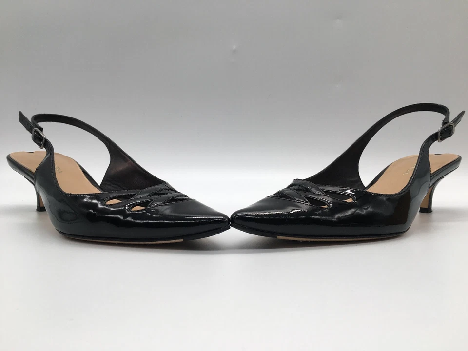 VIA SPIGA Mujer ITALIA Negro Charol CUERO Eslinga Trasera Gatito Tacones 8 N Foto 4 de 4