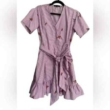 Romeo &Juliet Couture Wrap Dress Striped Floral Ruffle Above Knee Flutter Size S