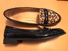Riva Black Patent Leather  And Leopard Loafers  shoes Size 7 excellent condition