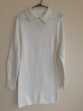 H & M Collared Knit Dress Cream Pearl Collar Size S