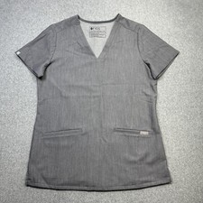 Figs Casma 3 Pocket Scrub Top Women XS Gray V Neck Stretch Medical Uniform Nurse