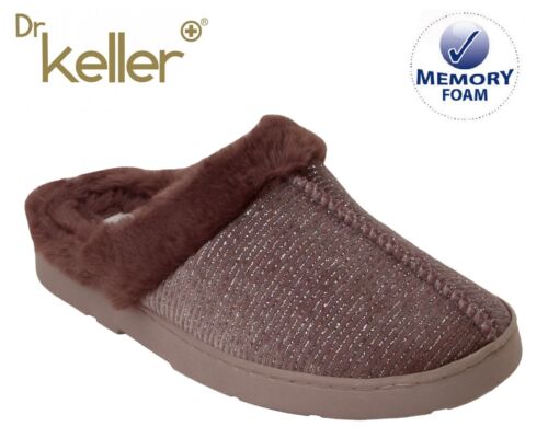 DR KELLER LADIES PINK GLITTER MEMORY FOAM WARM COSY SLIP ON SLIPPERS WOMENS SIZE - Afbeelding 1 van 4