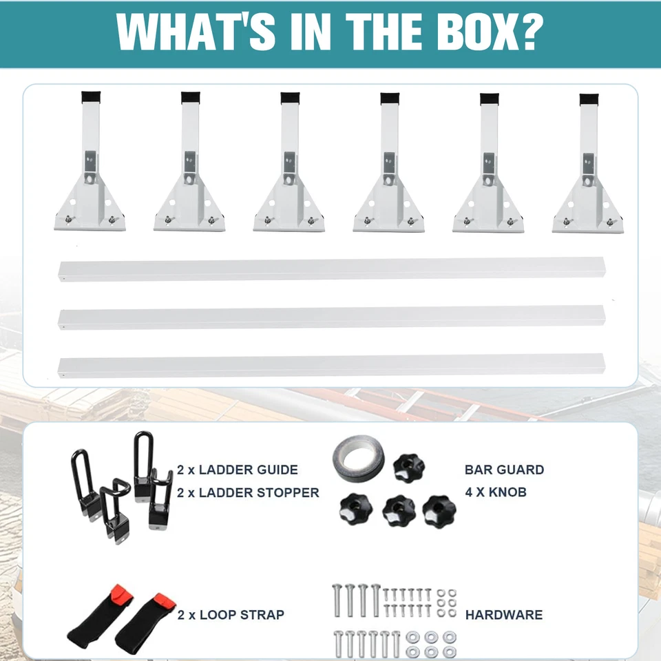 Escalera techo furgoneta tamaño completo para Chevy Express GMC Savana 1996-en 800 lb blanco Foto 3 de 4