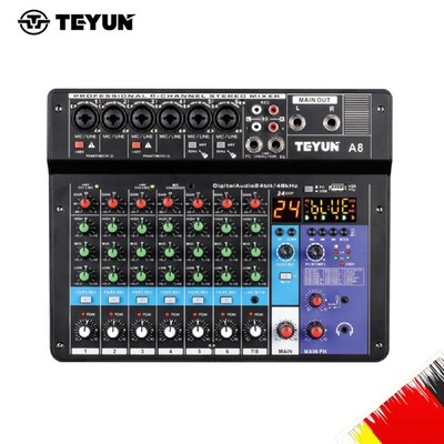 8 6 Channel Professional Mixing Console Soundcard USB Play Record DJ Audio Mixer