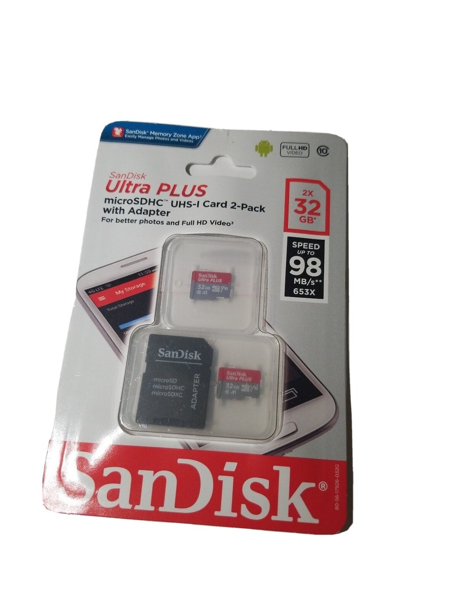 SanDisk® Ultra PLUS microSDHC UHS-I Cards With Adapter 32GB Pack Of Cards  1501