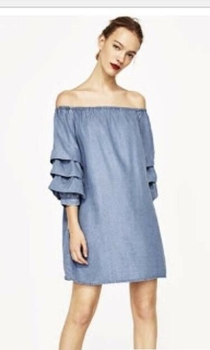 Denim dress SZ S Ruffle Sleeves EUC 