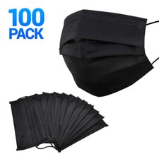 100-Pack Black Disposable Face Mask 3-Ply Non Medical Surgical Earloop Cover