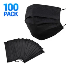 100-Pack Black Disposable Face Mask 3-Ply Non Medical Surgical Earloop Cover
