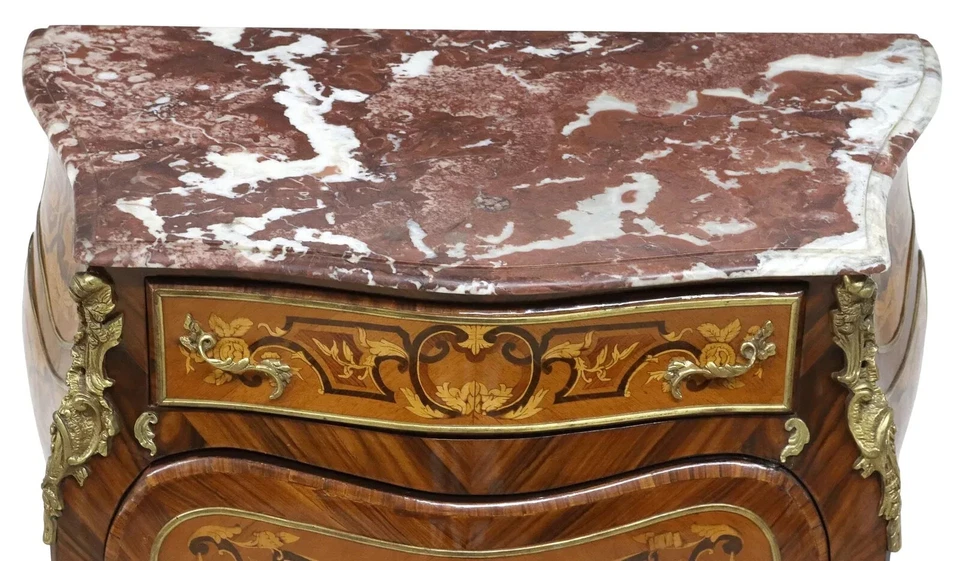 Gabinete, bomba, estilo Luis XV, tapa de mármol, marquetería, palo de rosa, vintage / ¡antiguo! Foto 4 de 4