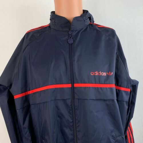 Adidas Trefoil Logo Windbreaker Jacket Vintage 70s Roll Up Hood Blue Size L  - Picture 1 of 6