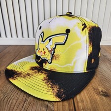 Bioworld Pokemon Pikachu Snapback Hat Yellow Black Lightning Patch Flat Bill Cap