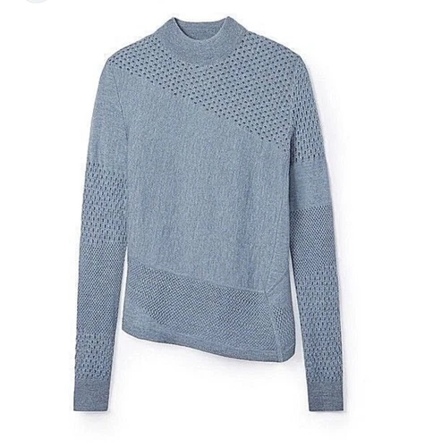 TORY BURCH Maglione Peplo Asimmetrico Lana in Bluestone Melange X GRANDE $325