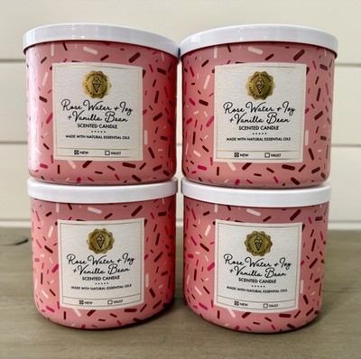 4 Bath & Body Works Candle Rose Water & Ivy + Vanilla Bean 3 Wick 14.5 oz