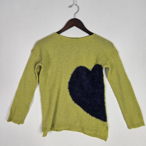 Vintage United Colors of Benetton Green and Blue Fuzzy Heart Sweater size XL - Picture 7 of 7