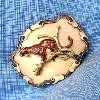 Mountain Lion Cougar Belt Buckle Puma Sportsman Cowboy  Vtg 70s Raintree .GMP312