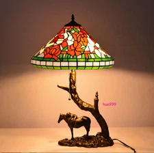 Tiffany Glass Table Lamp European Retro Horse Muticolor Desk Light Home Decor