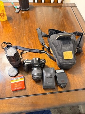 Canon EOS Rebel X 35mm Film Camera Bundle 35-80mm 75-300mm Lens Flash Bag